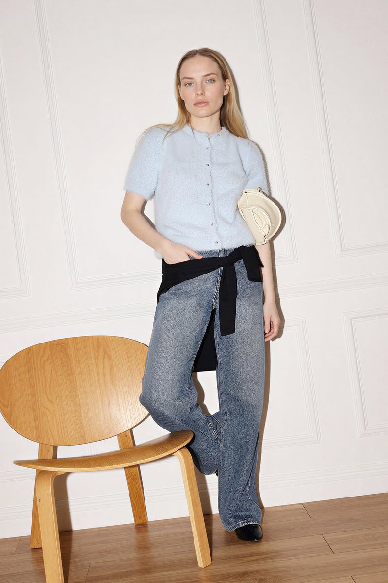 DeFacto Blue Woman Regular Fit Crew Neck Knitwear Cardigan Casual - Image 2